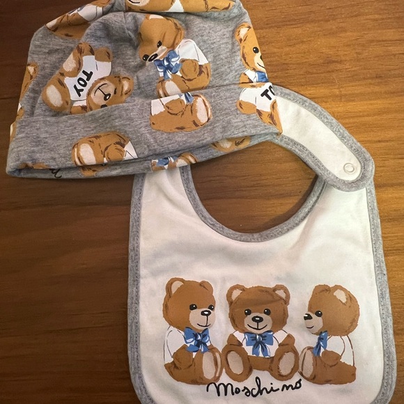 Baby Moschino Hat and Bib set.